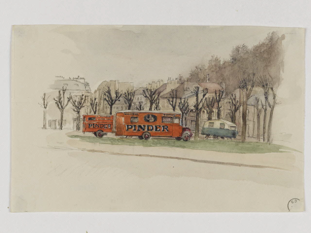 partie d'un ensemble de dessins Vue de roulotte et étude de camion du cirque Pinder 1968.102.13 Photo RMN-Grand Palais (Mucem)