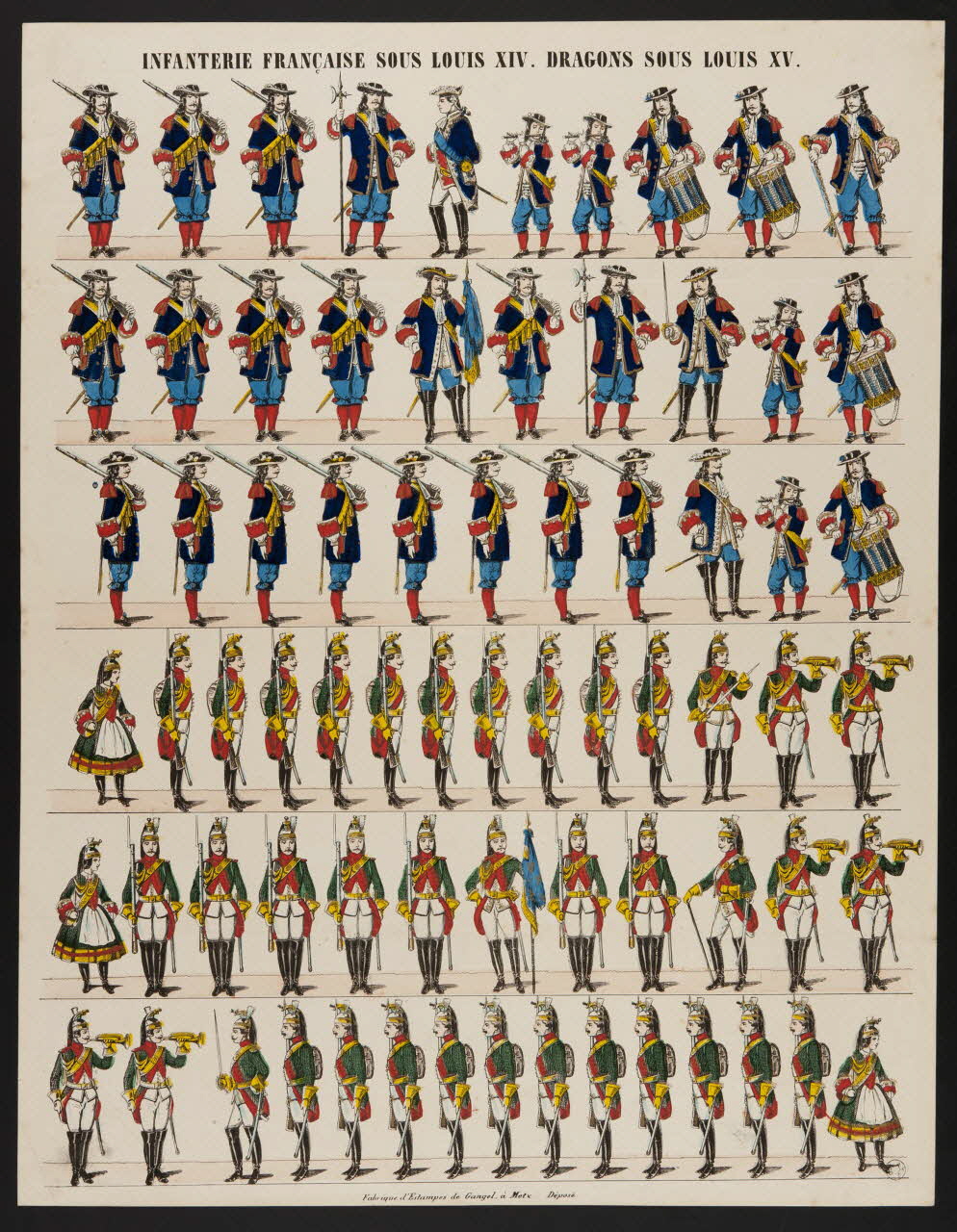 Charles Nicolas Gangel estampe INFANTERIE FRANCAISE SOUS LOUIS XIV. DRAGONS SOUS LOUIS XV. Metz 1852-1858 1953.86.1288 Photo