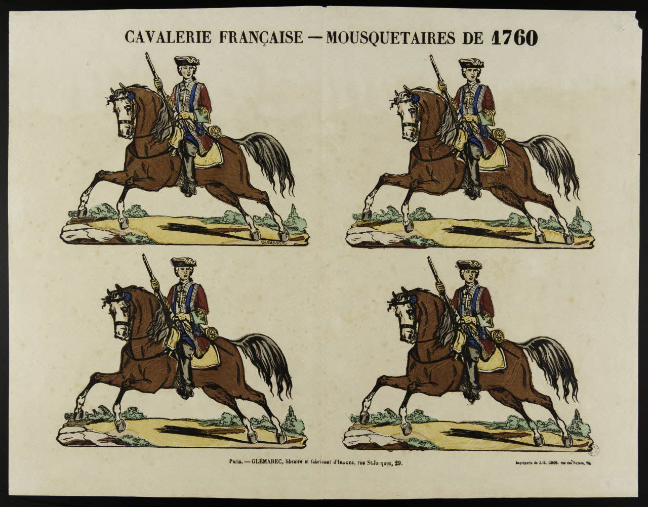 Charles-Eugène Glémarec ; Jean-Baptiste Gros à compartiments (2x2) CAVALERIE FRANCAISE-MOUSQUETAIRES DE 1760 Paris 1858-1860 1953.86.1314 Photo