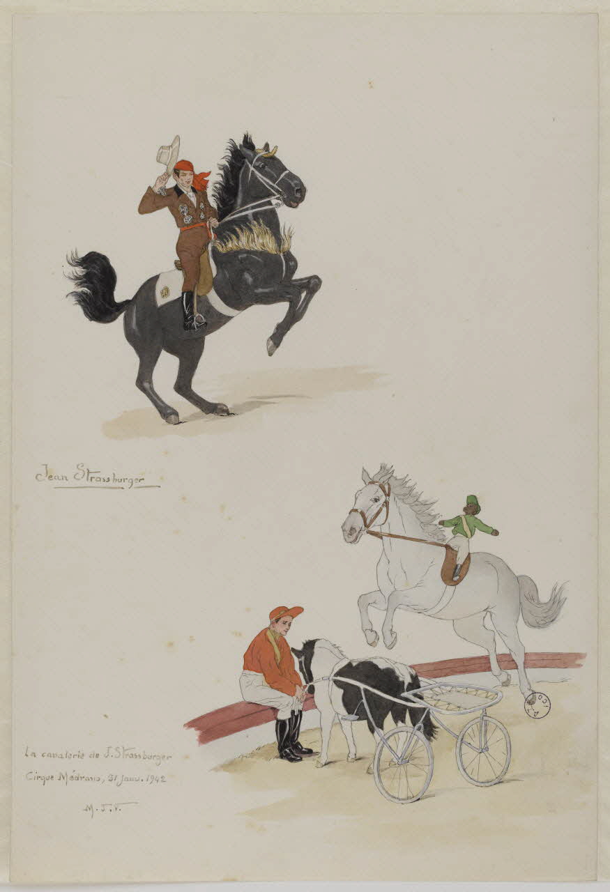 Marthe Vesque ; Juliette Vesque partie d'un ensemble de dessins Deux numéros de cirque : Jean Strassburger 1942 1968.102.113 Photo RMN-Grand Palais (Mucem)