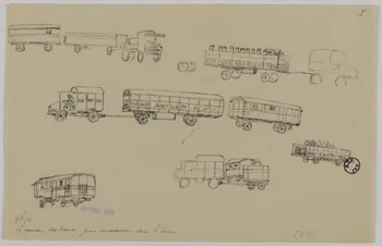 Marthe Vesque ; Juliette Vesque partie d'un ensemble de dessins Edification d'un chapiteau, arrivée des remorques le matin 1926 1968.102.214 Photo RMN-Grand Palais (Mucem)
