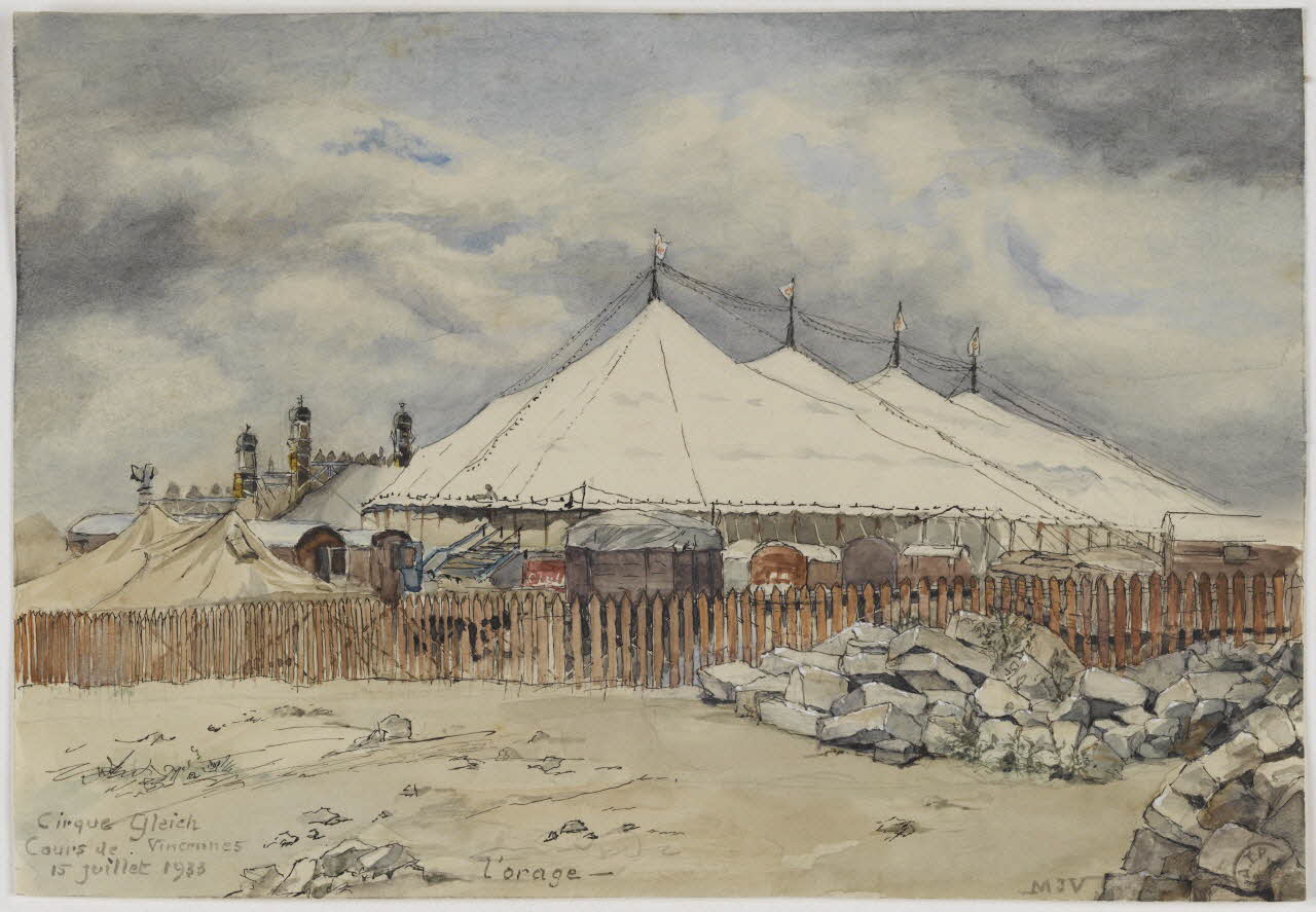 Marthe Vesque ; Juliette Vesque partie d'un ensemble de dessins Cirque Gleich  Cours de Vincennes  l'orage 1933 1968.102.31 Photo RMN-Grand Palais (Mucem)