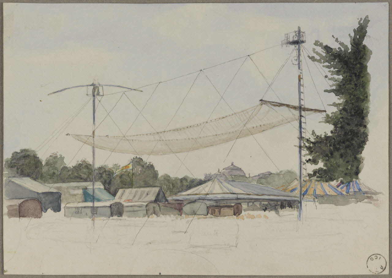 partie d'un ensemble de dessins Cable et filet tendus près d'un cirque 1968.102.50 Photo RMN-Grand Palais (Mucem)
