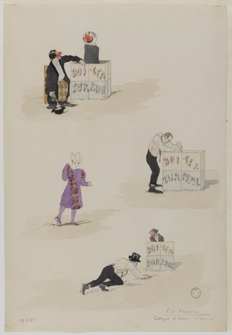 Marthe Vesque ; Juliette Vesque partie d'un ensemble de dessins Numéro de clown en quatre vues : les Fratellini 1924 1968.102.54 Photo RMN-Grand Palais (Mucem)