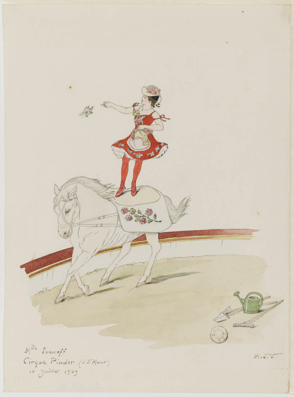 Marthe Vesque ; Juliette Vesque partie d'un ensemble de dessins Mlle Ivanoff  Cirque Pinder (à St Maur) 1909 1968.102.81 Photo RMN-Grand Palais (Mucem)