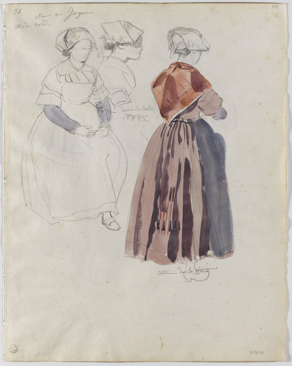 Lalaisse François Hippolyte carnet de dessins costume de Jugon Bretagne, France 1844 1952.76.1.101 Photo RMN-Grand Palais (Mucem)