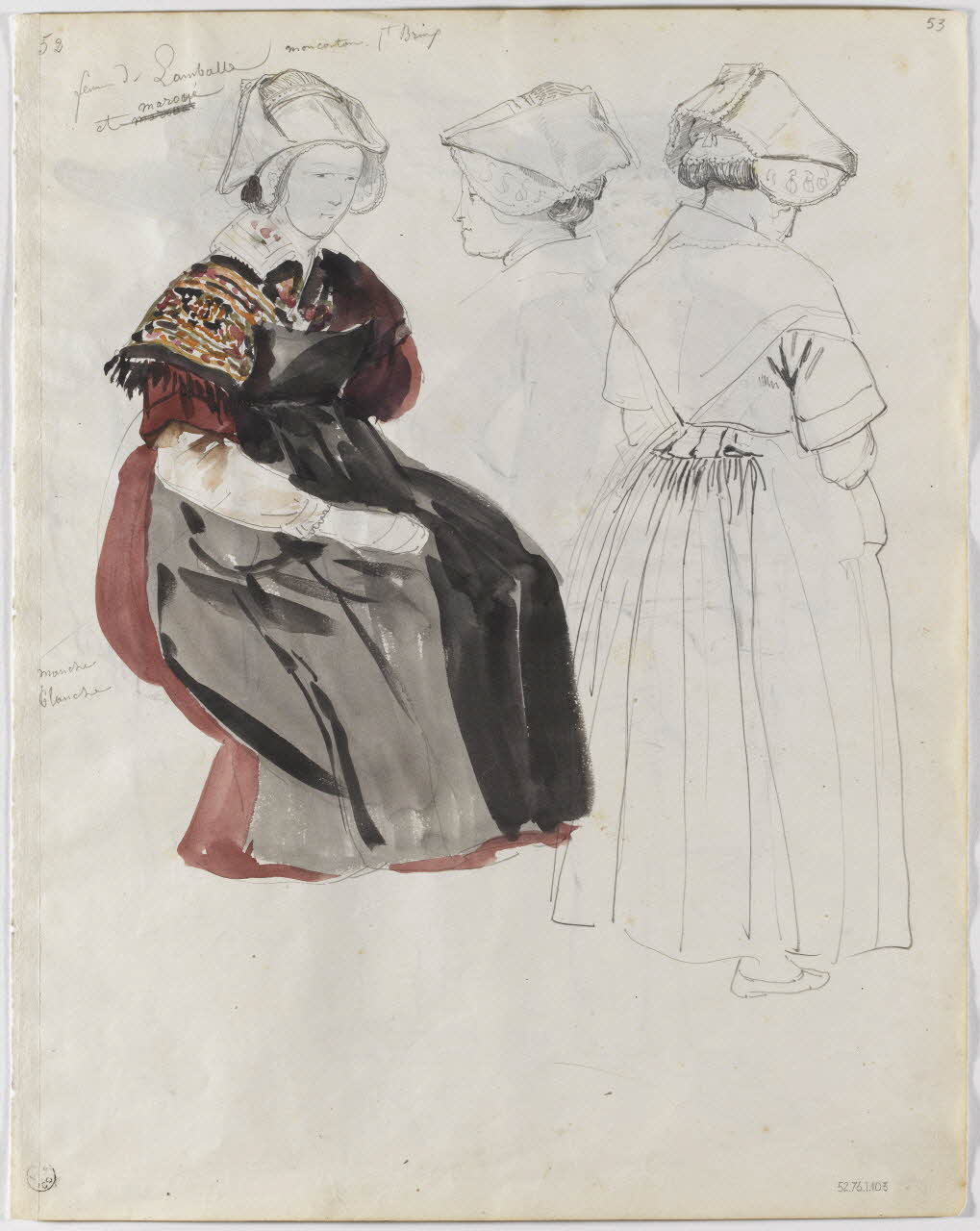 Lalaisse François Hippolyte carnet de dessins femme de Lamballe Bretagne, France 1844 1952.76.1.103 Photo RMN-Grand Palais (Mucem)