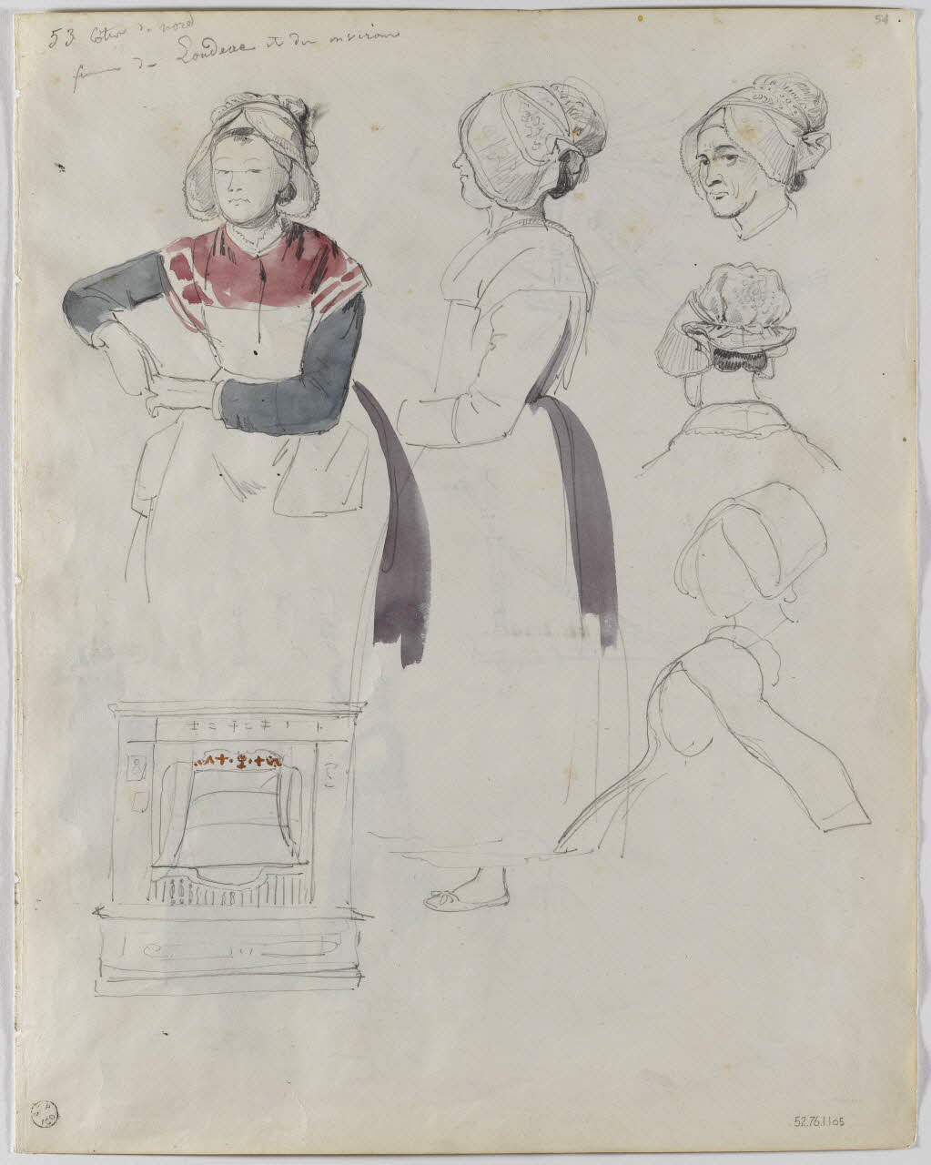 Lalaisse François Hippolyte carnet de dessins femmes de Loudéac et des environs Bretagne, France 1844 1952.76.1.105 Photo RMN-Grand Palais (Mucem)