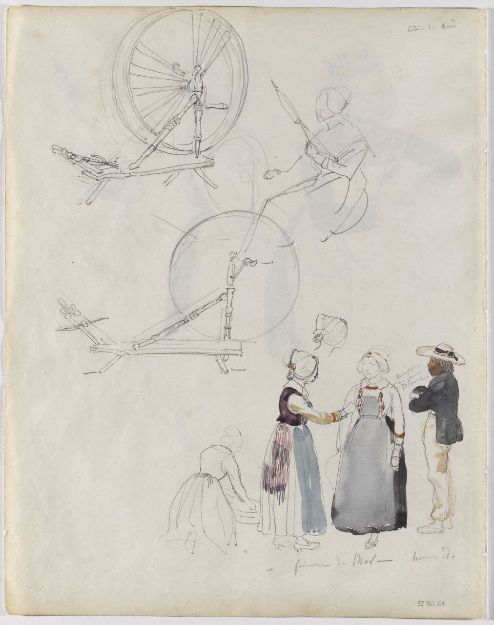 Lalaisse François Hippolyte carnet de dessins femmes de Mûr-de-Bretagne Bretagne, France 1844 1952.76.1.106 Photo RMN-Grand Palais (Mucem)