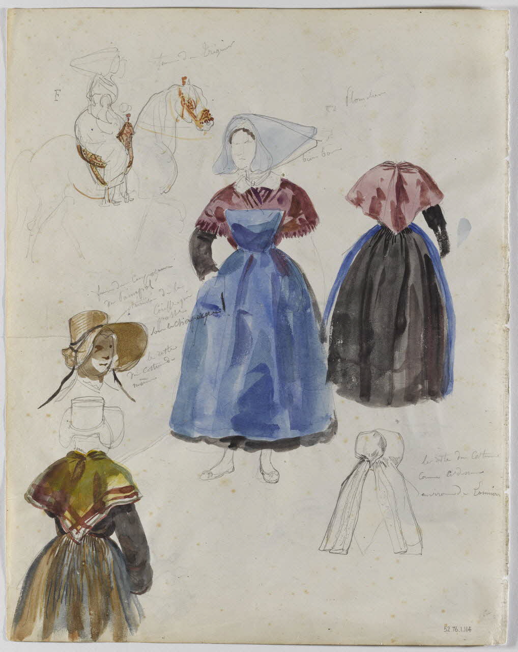 Lalaisse François Hippolyte carnet de dessins femme de Tréguier  femme des campagnes de Paimpol Bretagne, France 1844 1952.76.1.114 Photo RMN-Grand Palais (Mucem)