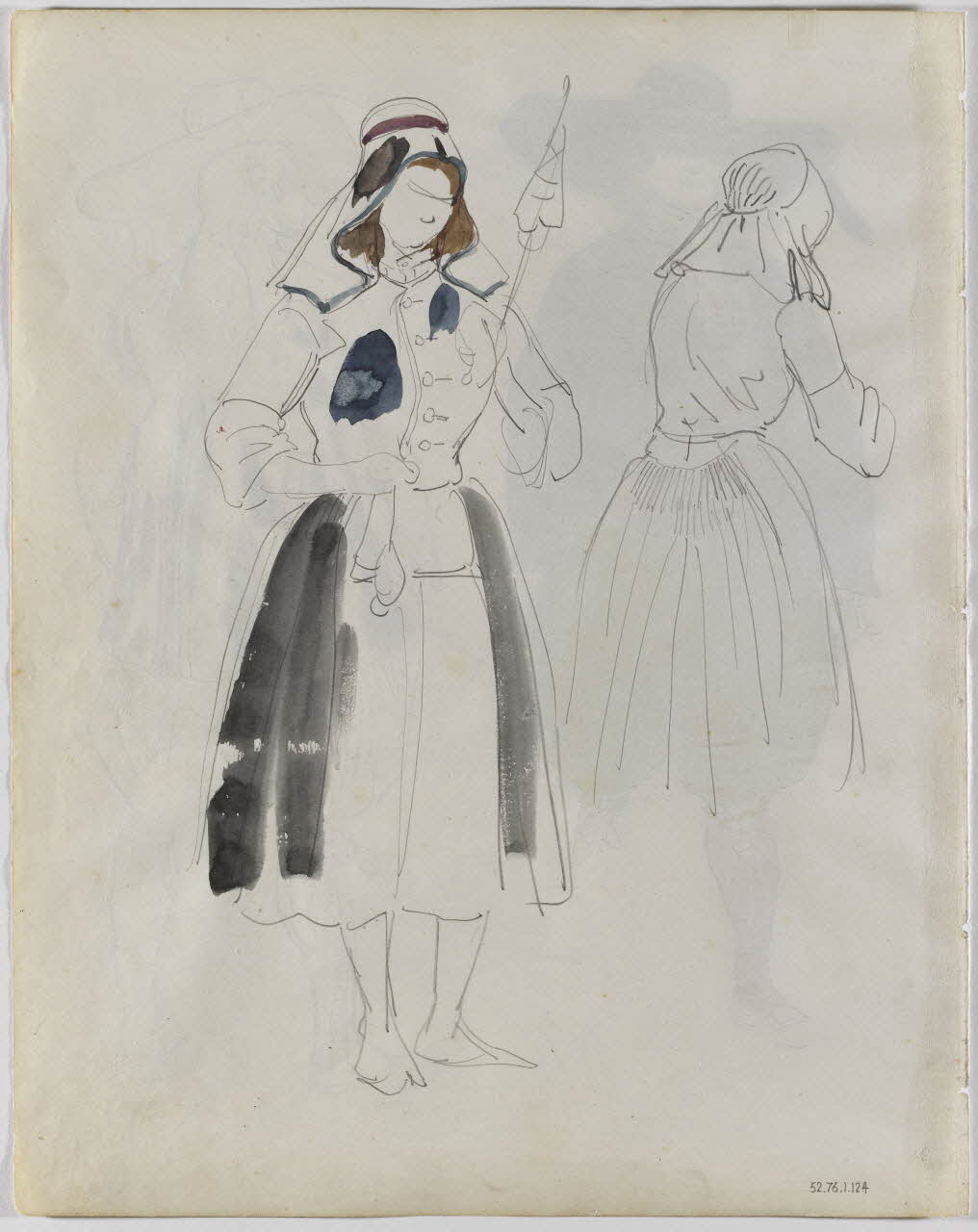 Lalaisse François Hippolyte carnet de dessins Fileuse de Kerlouan Bretagne, France 1844 1952.76.1.124 Photo RMN-Grand Palais (Mucem)