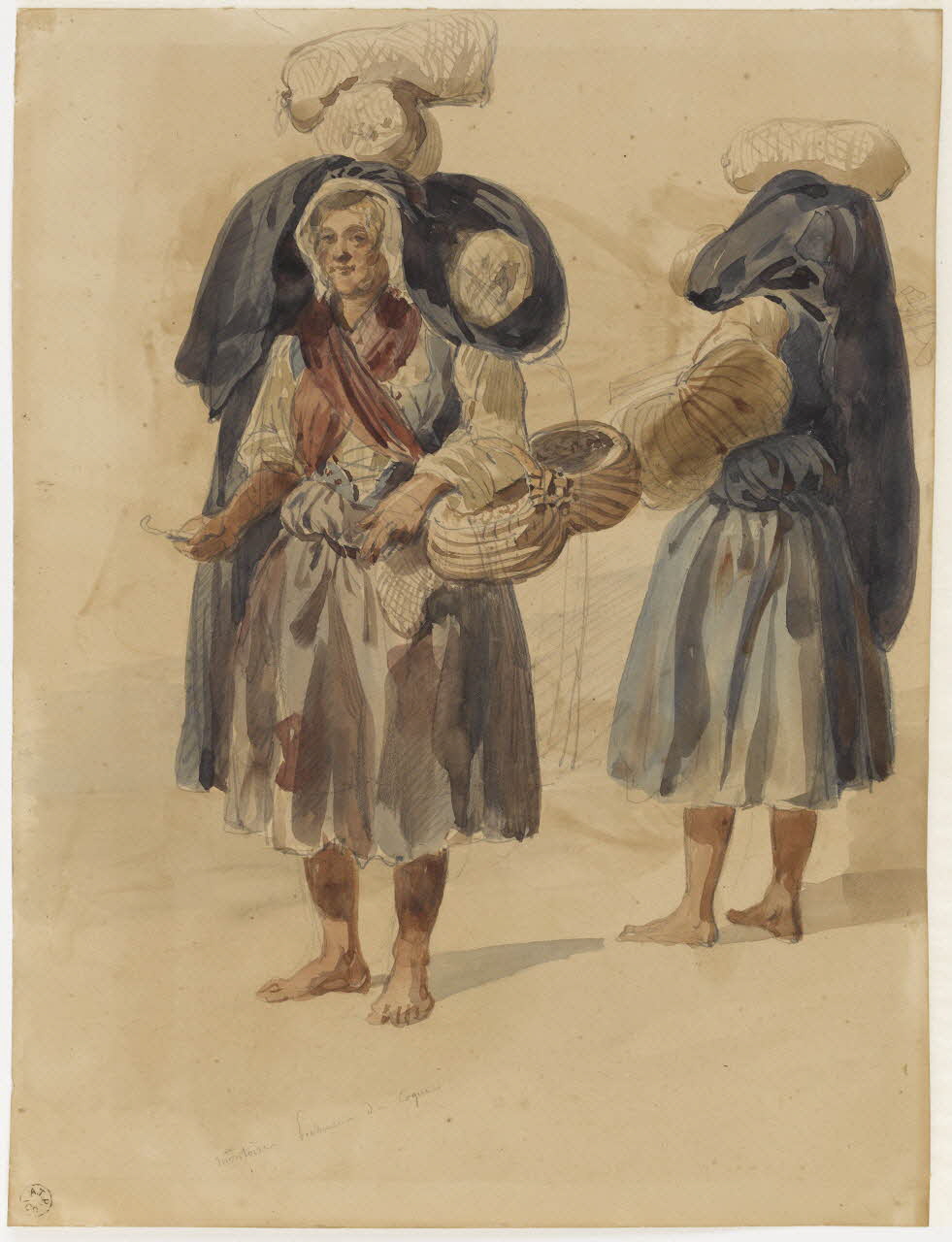 Lalaisse François Hippolyte carnet de dessins montoise, pêcheuse de coques Normandie, France 1844 1952.76.1.140 Photo RMN-Grand Palais (Mucem)