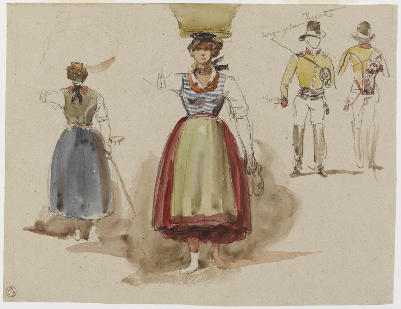 Lalaisse François Hippolyte carnet de dessins Costume du pays de Bade ou de Forêt-Noire Bade-Würtemberg, Allemagne 1851-1860 1952.76.1.144 Photo RMN-Grand Palais (Mucem)