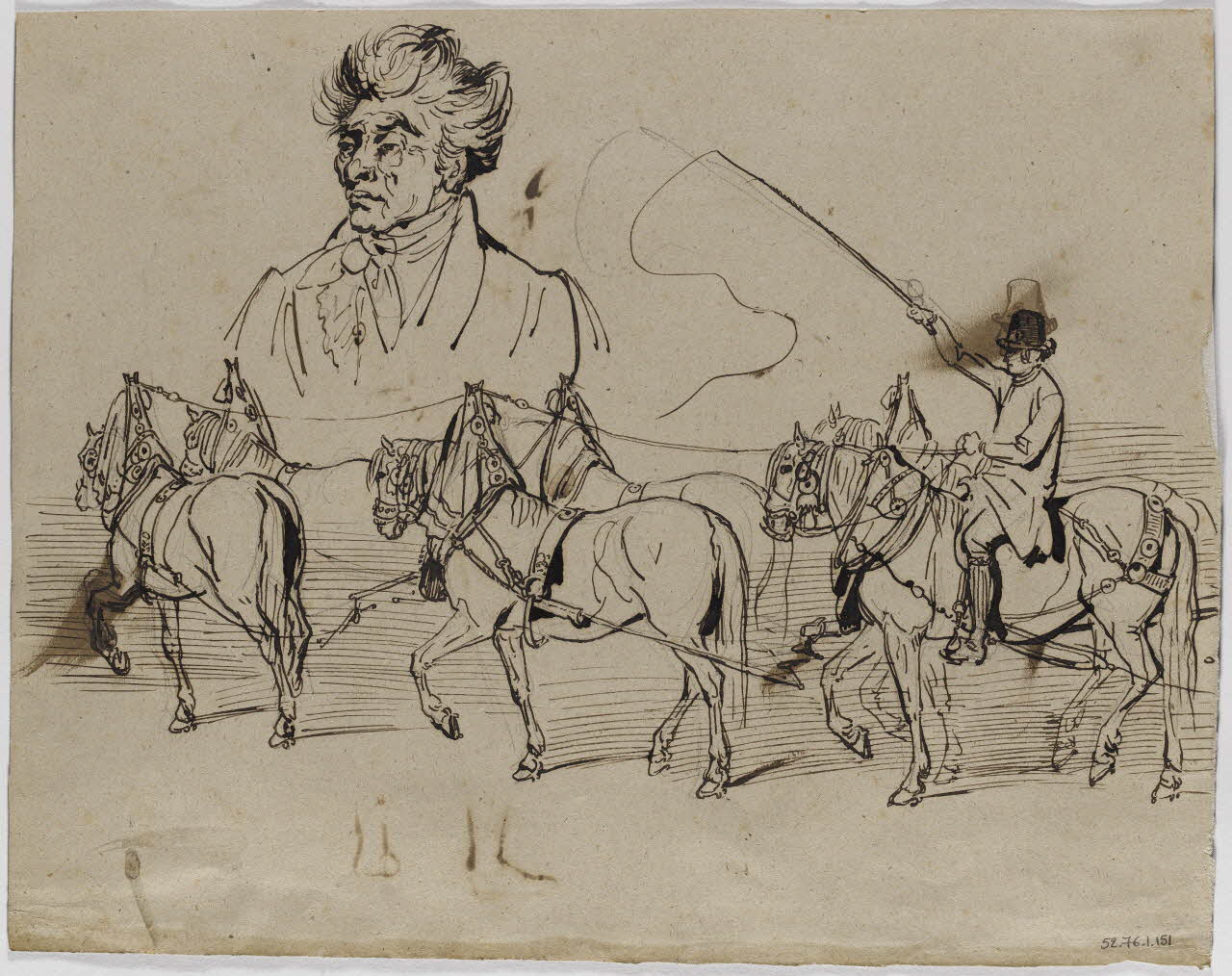 Lalaisse François Hippolyte carnet de dessins Attelage Allemagne 1851-1860 1952.76.1.151 Photo RMN-Grand Palais (Mucem)