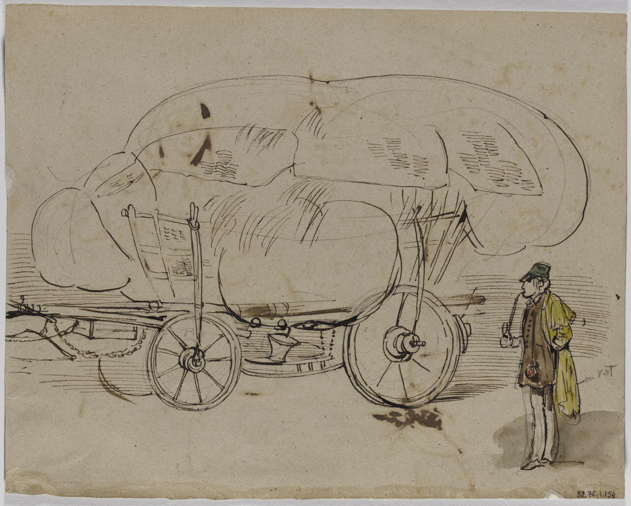 Lalaisse François Hippolyte carnet de dessins Chariot rhénan Rhénanie, Allemagne 1851-1860 1952.76.1.154 Photo RMN-Grand Palais (Mucem)