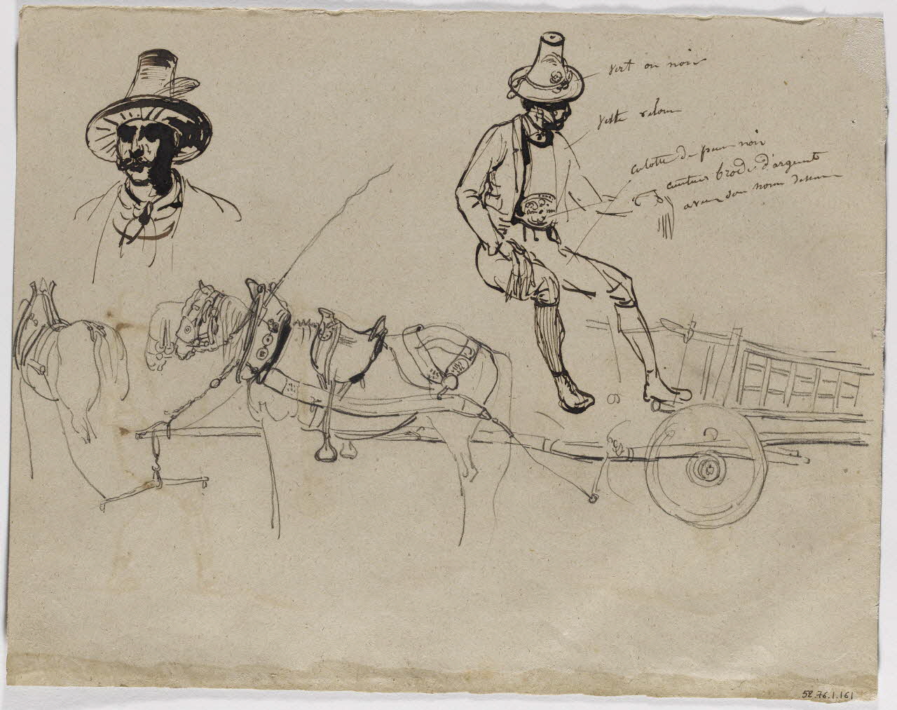 Lalaisse François Hippolyte carnet de dessins Attelage bavarois Bavière, Allemagne 1851-1860 1952.76.1.161 Photo RMN-Grand Palais (Mucem)