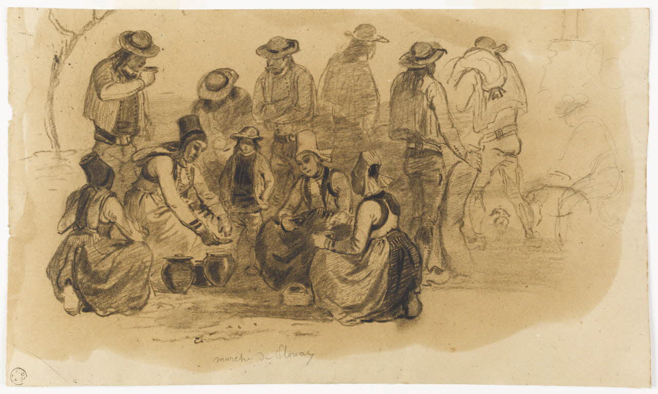Lalaisse François Hippolyte carnet de dessins marché de Plouay Bretagne, France 1843 1952.76.1.2 Photo RMN-Grand Palais (Mucem)