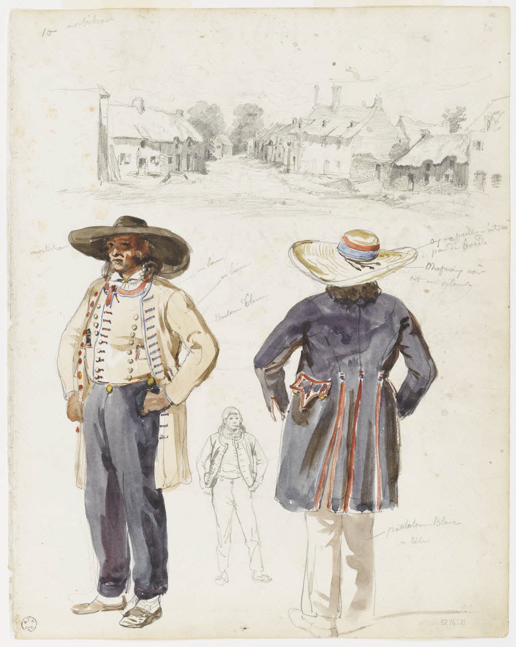 Lalaisse François Hippolyte carnet de dessins Paysans du Morbihan Bretagne, France 1843 1952.76.1.21 Photo RMN-Grand Palais (Mucem)/ Franck Raux