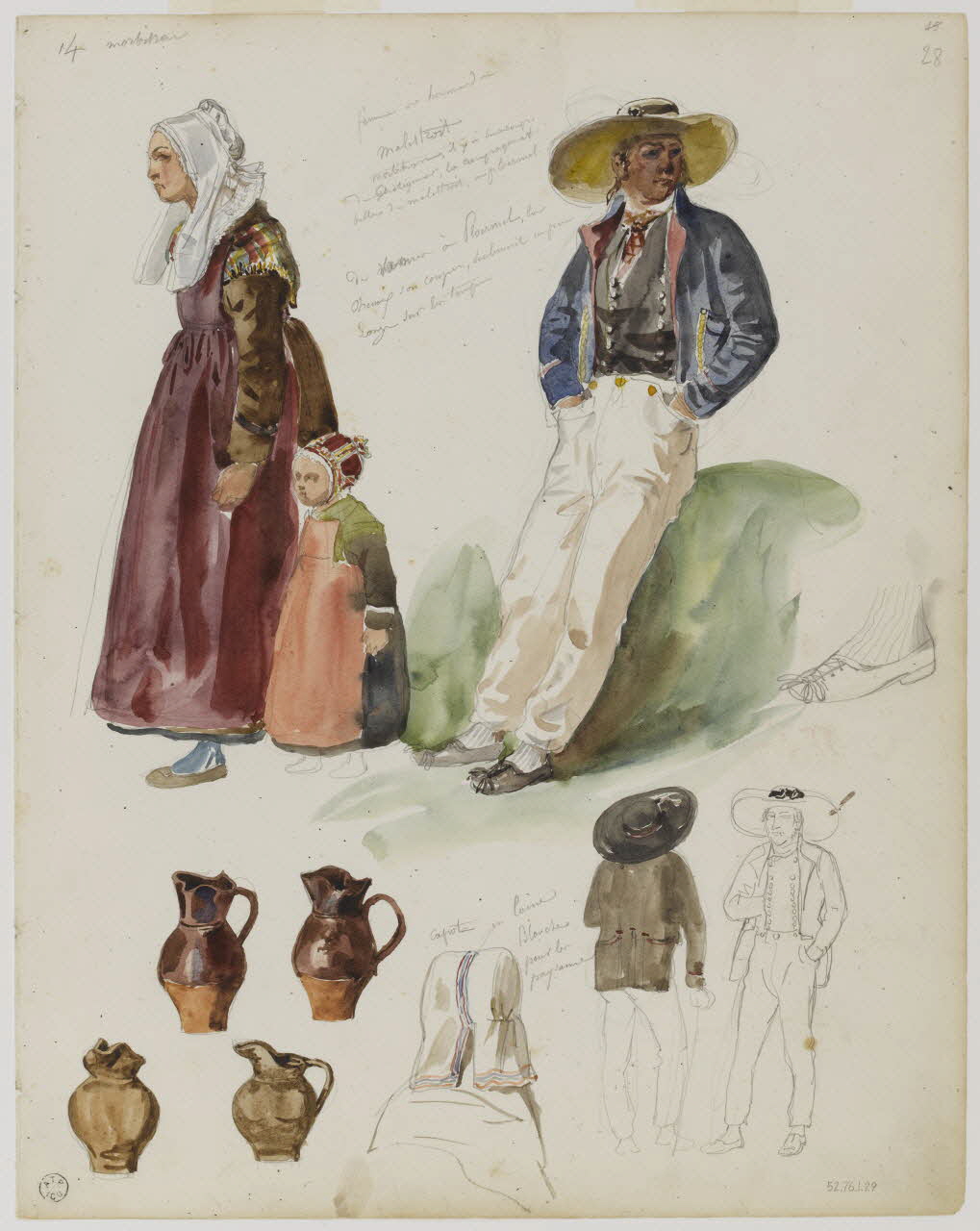 Lalaisse François Hippolyte carnet de dessins femme et homme de Malestroit Bretagne, France 1843 1952.76.1.29 Photo RMN-Grand Palais (Mucem)