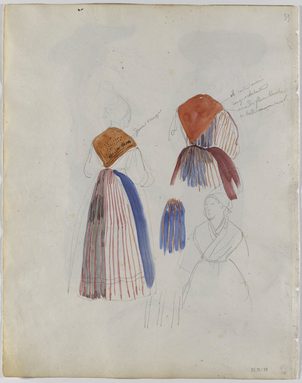 Lalaisse François Hippolyte carnet de dessins Paysannes du Morbihan Bretagne, France 1843 1952.76.1.39 Photo RMN-Grand Palais (Mucem)