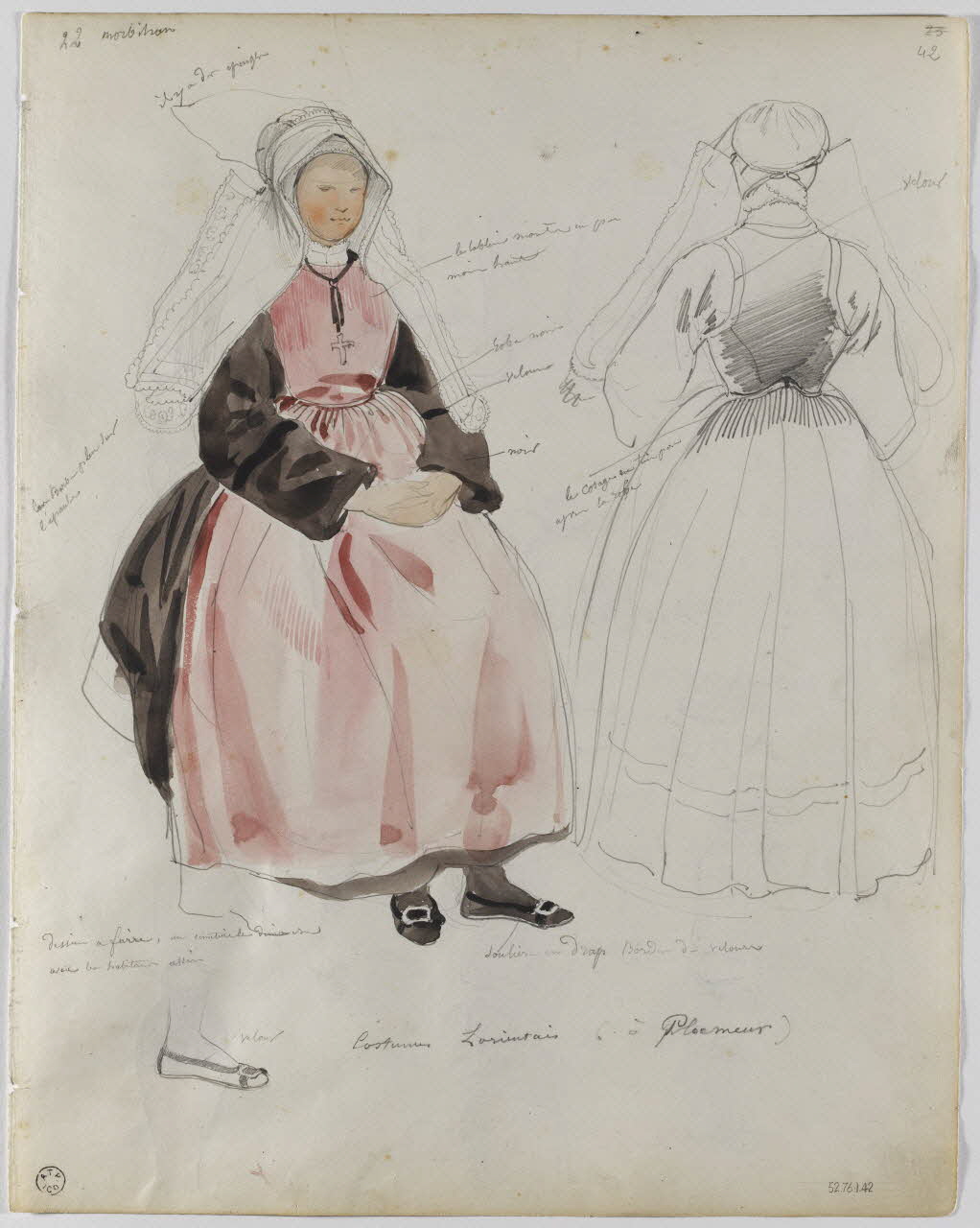 Lalaisse François Hippolyte carnet de dessins Costume lorientais (à Ploemeur) Bretagne, France 1843 1952.76.1.42 Photo RMN-Grand Palais (Mucem)