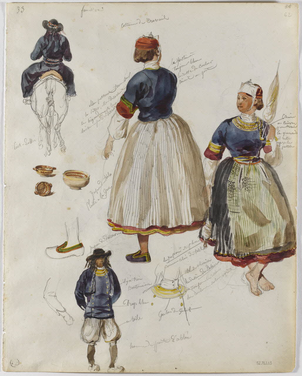 Lalaisse François Hippolyte carnet de dessins Pont-l'Abbistes, costumes de travail Bretagne, France 1843 1952.76.1.63 Photo RMN-Grand Palais (Mucem)/ Franck Raux