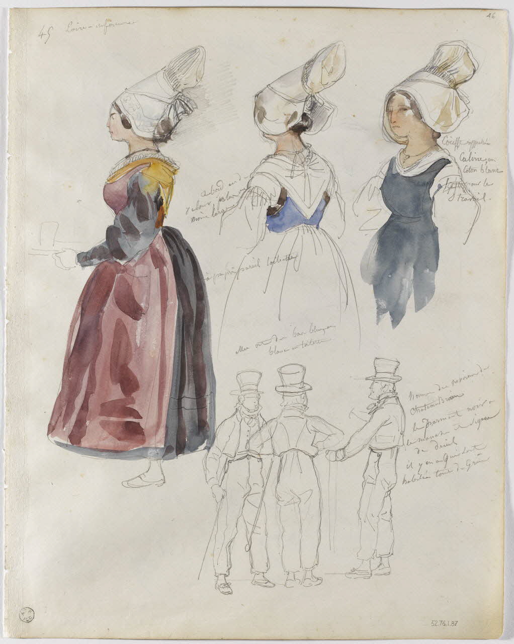 Lalaisse François Hippolyte carnet de dessins Costumes et coiffes de la Loire-inférieure Pays-de-Loire, France 1844 1952.76.1.87 Photo RMN-Grand Palais (Mucem)