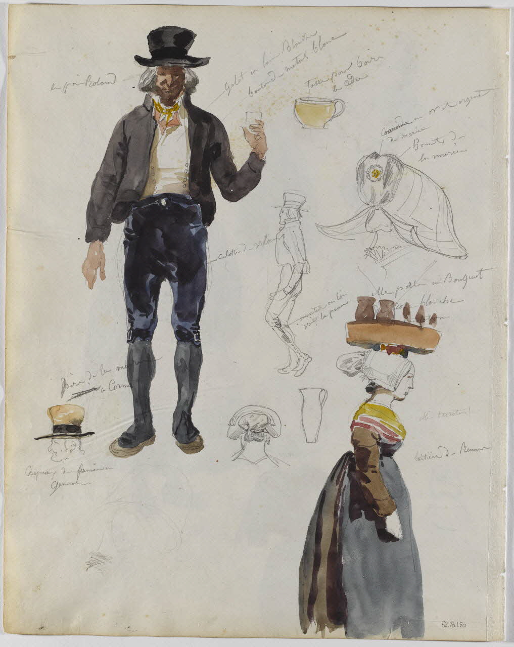 Lalaisse François Hippolyte carnet de dessins Cornu  Laitière de Rennes Bretagne, France 1844 1952.76.1.90 Photo RMN-Grand Palais (Mucem)