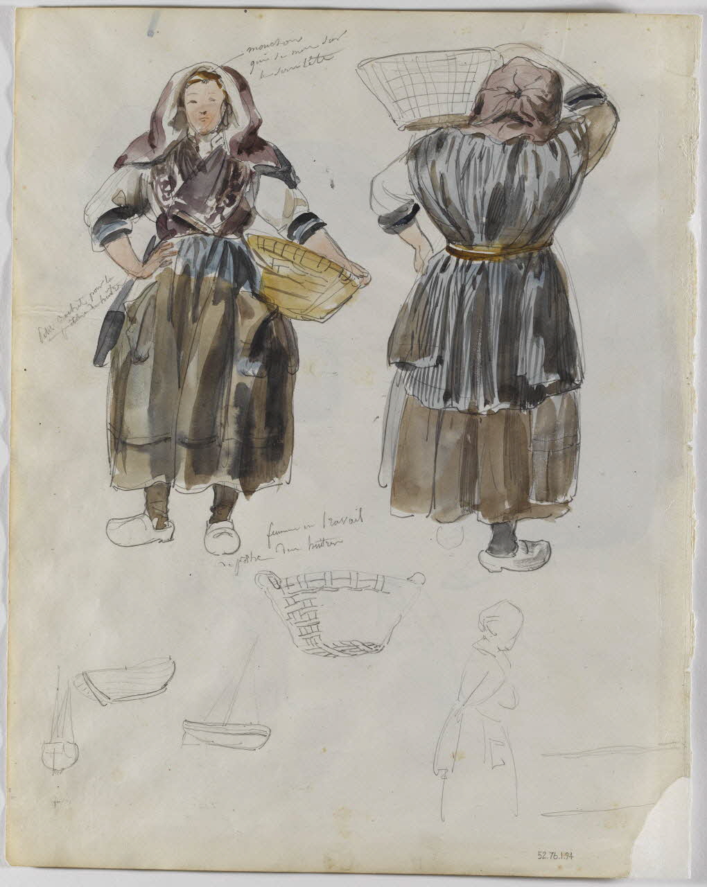 Lalaisse François Hippolyte carnet de dessins Femme au travail  pêche des huîtres Bretagne, France 1844 1952.76.1.94 Photo RMN-Grand Palais (Mucem)