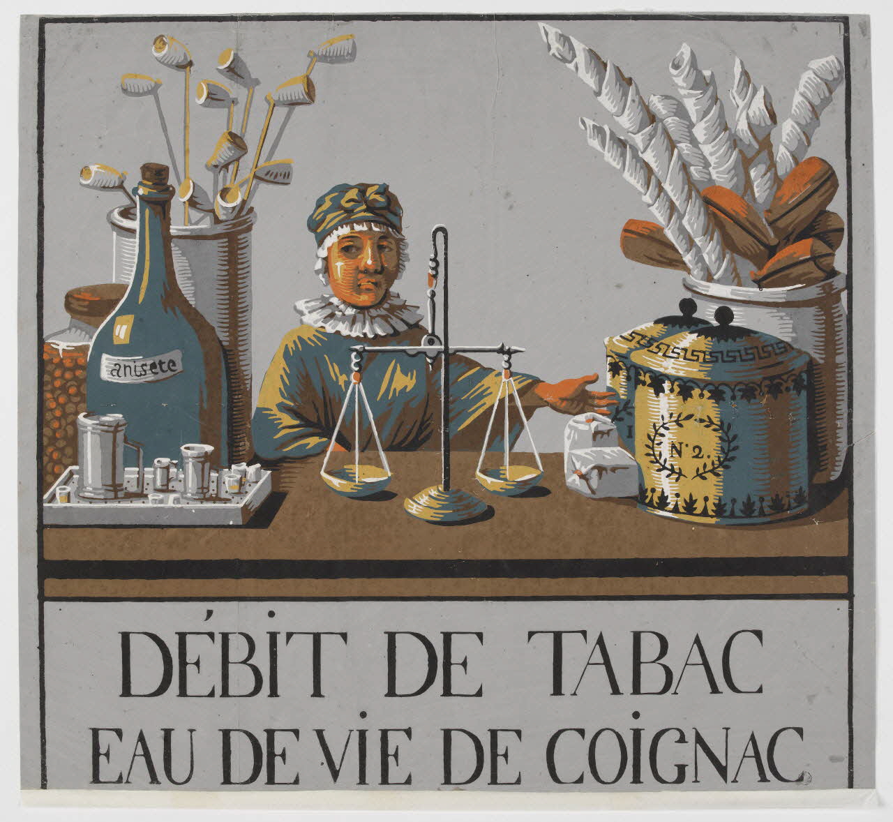 affiche DEBIT DE TABAC  EAU DE VIE DE COIGNAC 1810-1820 1967.50.1 Photo RMN-Grand Palais (Mucem)