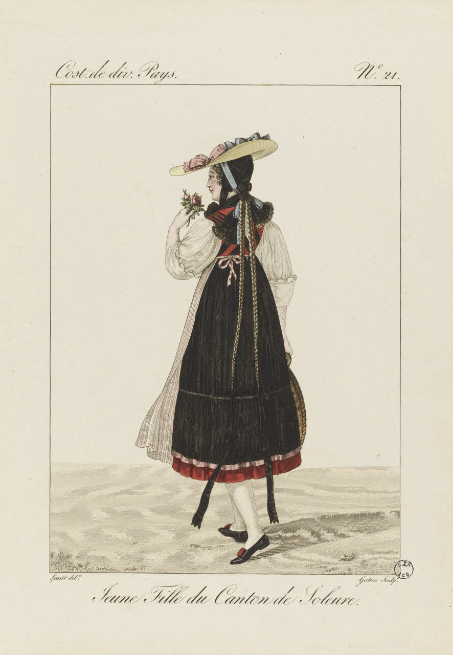 Louis-Marie Lanté ; Georges-Jacques Gatine estampe Jeune fille du canton de Soleure. 1827 2005.14.21 Photo RMN-Grand Palais (Mucem)