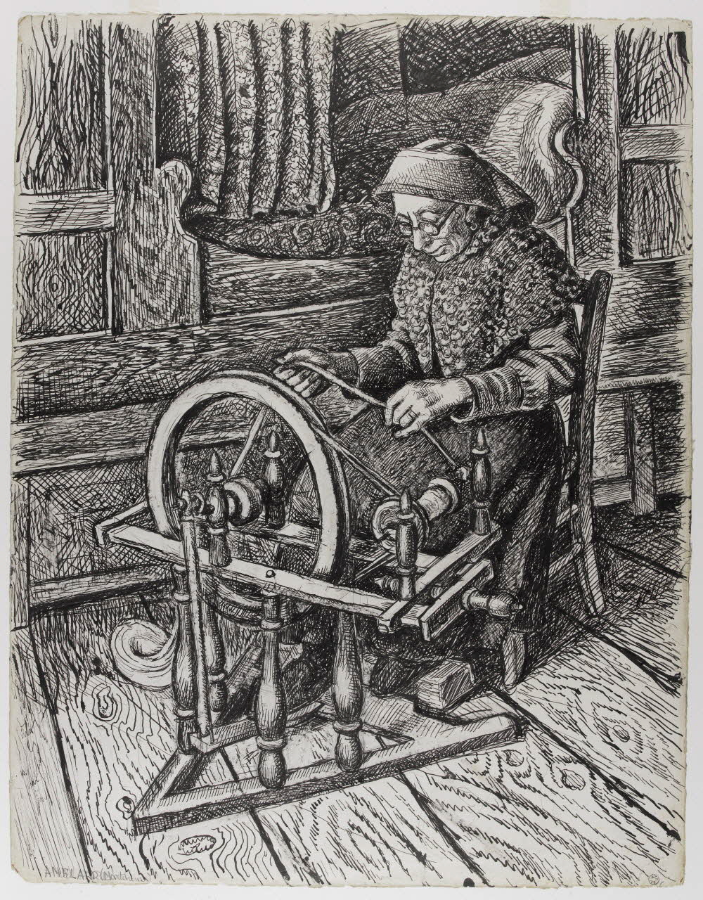 Jean Amblard dessin Marie Cadet, dite Cohade, filant au rouet 1944 1944.3.17 Photo RMN-Grand Palais (Mucem)/ Franck Raux