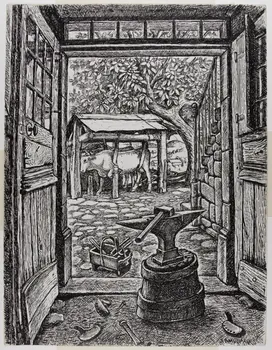 Jean Amblard dessin Ferrage de bovins à Rochefort-Montagne 1944 1944.3.20 Photo RMN-Grand Palais (Mucem)/ Franck Raux