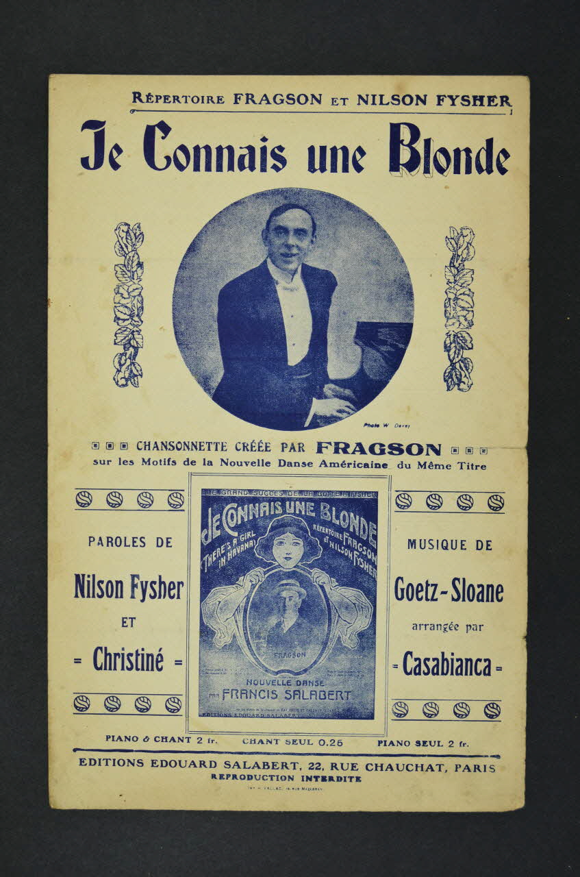 Henri Christiné ; Nelson Fysher ; Ray Goetz ; Baldwin Sloane ; Francis F. Salabert partition de musique petit format 1912 1970.139.74 Photo Mucem