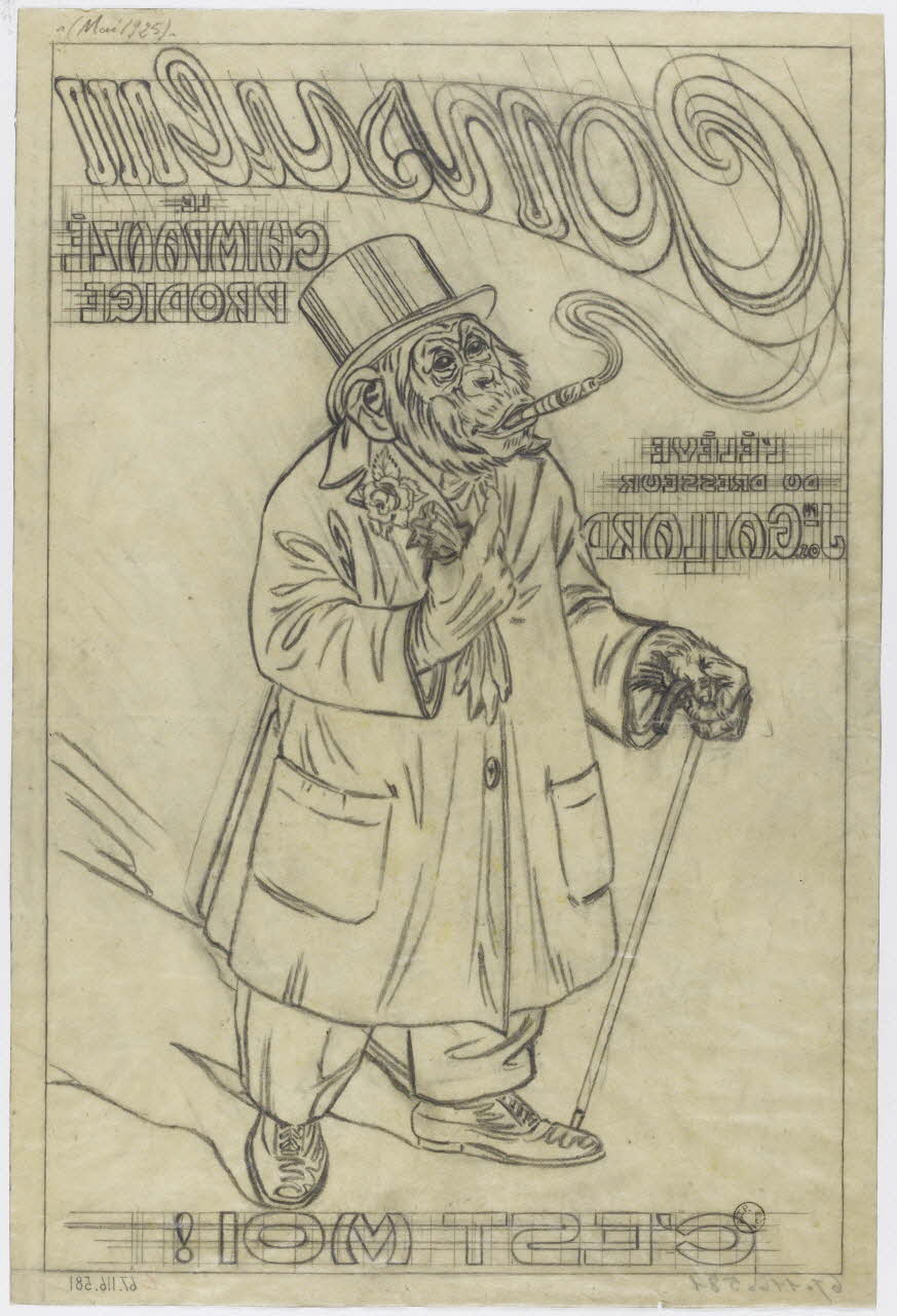 Gustave Soury dessin Projet d'affiche (?) : chimpanzé deguisé 1925 1967.116.581 Photo RMN-Grand Palais (Mucem)