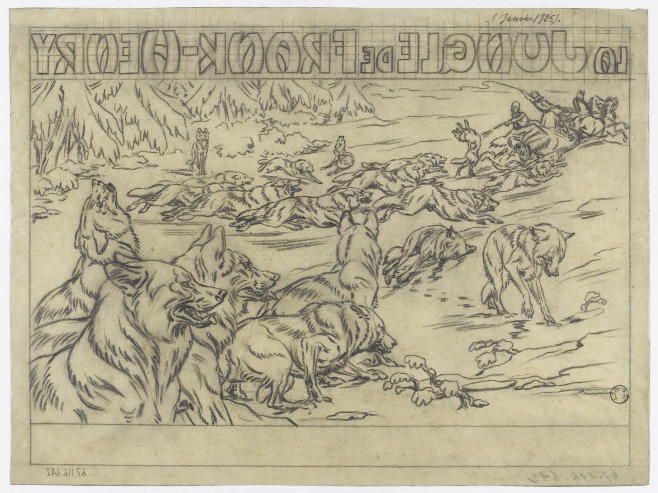 Gustave Soury dessin Meute de loups poursuivant un traineau 1925 1967.116.642 Photo RMN-Grand Palais (Mucem)