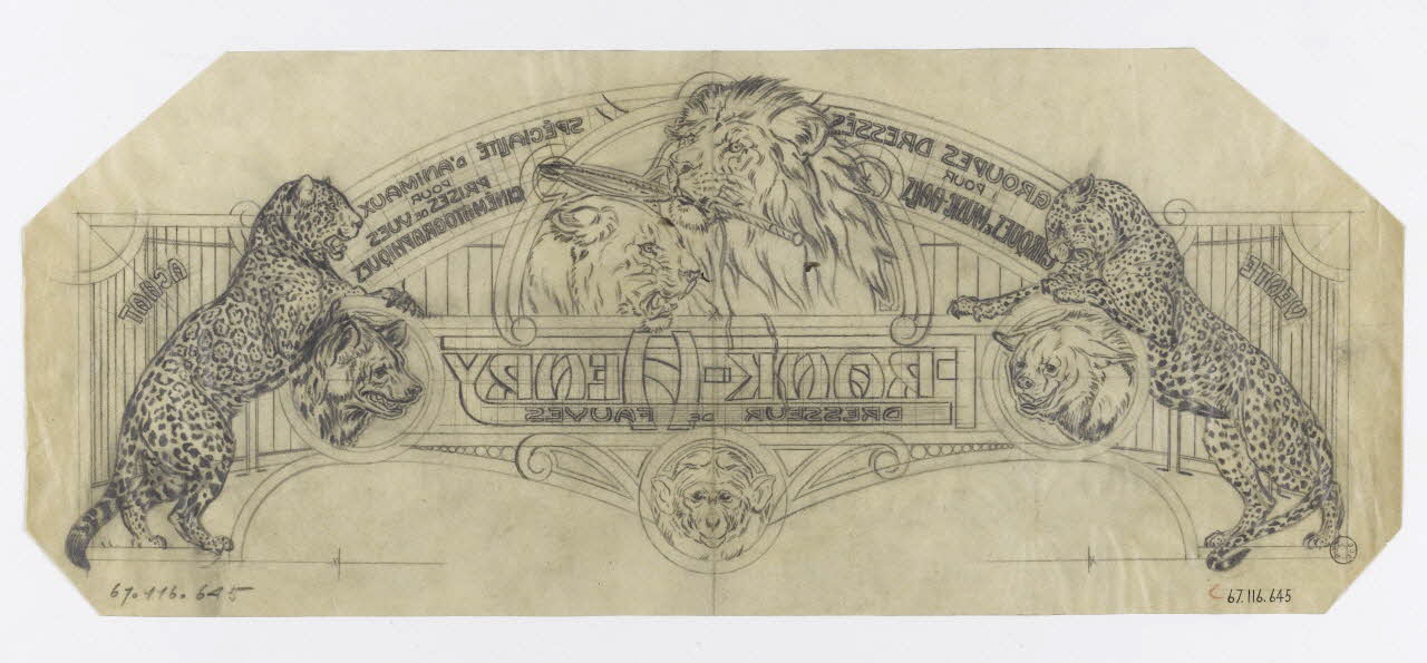 Gustave Soury dessin Frank Henry dresseur de fauves, projet pour une publicité (?) 1966 1967.116.645 Photo RMN-Grand Palais (Mucem)