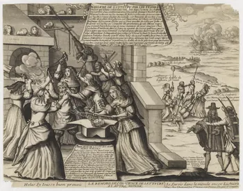 Bertrand Pierre imagerie ancienne MASSACRE DE LUSTUCRU PAR LES FEMMES  LE REMORD DE CONSCIENCE DE LUSTUCRU A LAUTRE [sic] MONDE Paris 1687-1726 1972.21.15  Photo RMN-Grand Palais (Mucem)