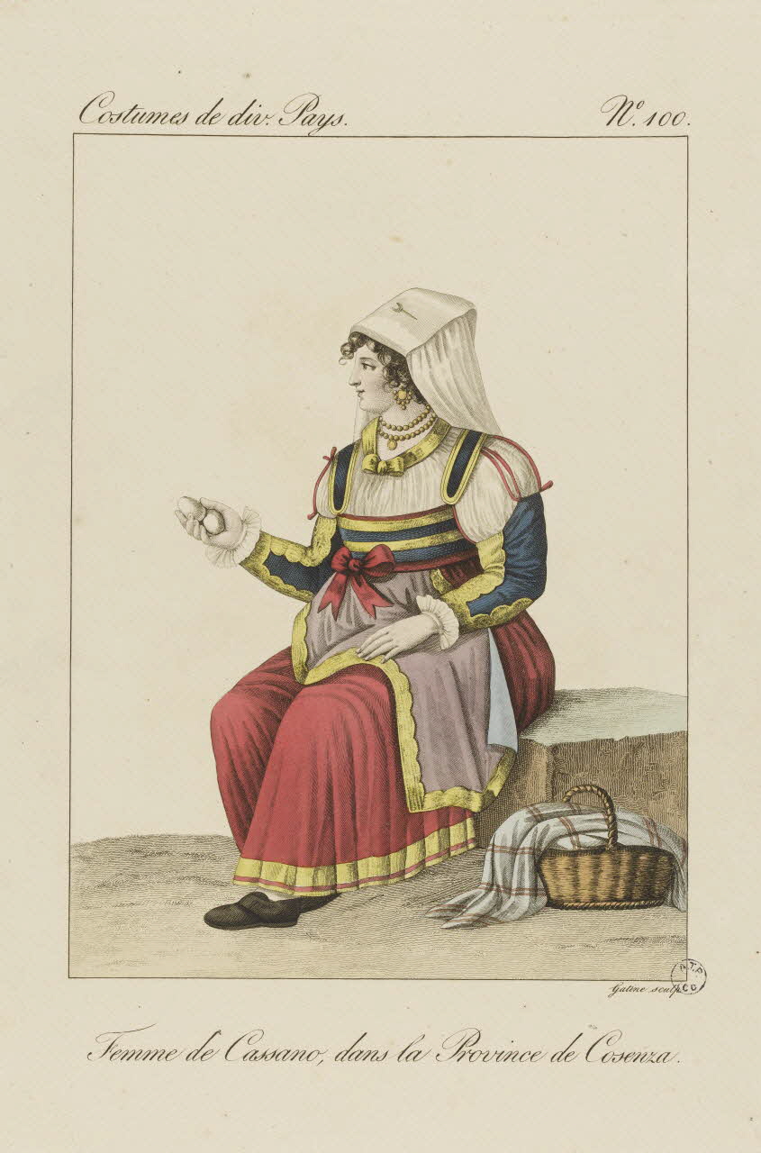 Louis-Marie Lanté ; Georges-Jacques Gatine estampe Femme de Cassano, dans la Province de Cosenza 1827 2005.14.100 Photo RMN-Grand Palais (Mucem)