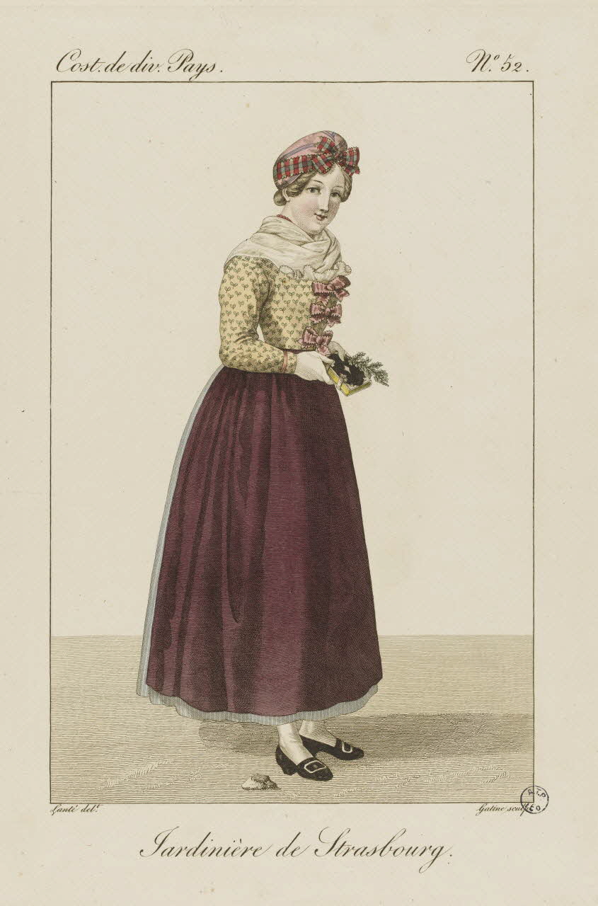 Louis-Marie Lanté ; Georges-Jacques Gatine estampe Jardinière de Strasbourg. 1827 2005.14.102 Photo RMN-Grand Palais (Mucem)