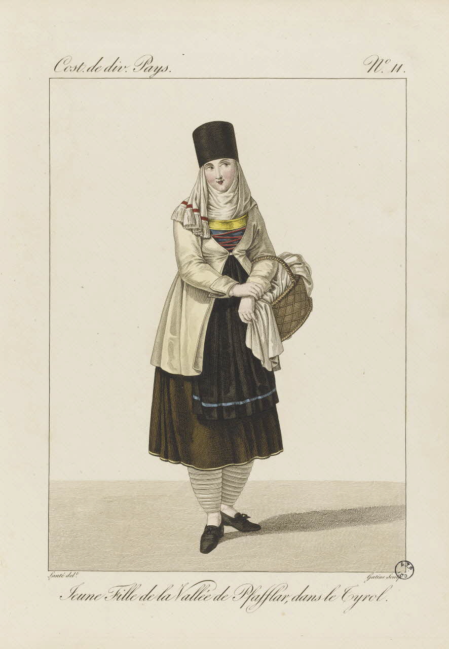 Louis-Marie Lanté ; Georges-Jacques Gatine estampe Jeune Fille de la Vallée de Pfafflar, dans le Tyrol. 1827 2005.14.11 Photo RMN-Grand Palais (Mucem)