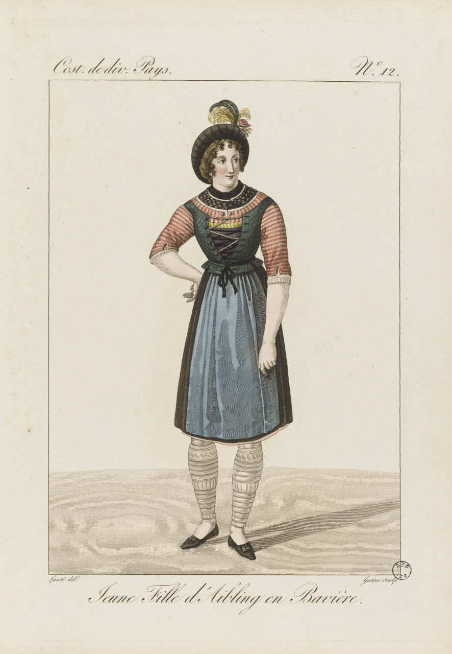 Louis-Marie Lanté ; Georges-Jacques Gatine estampe Jeune Fille d'Aibling, en Bavière. 1827 2005.14.12 Photo RMN-Grand Palais (Mucem)