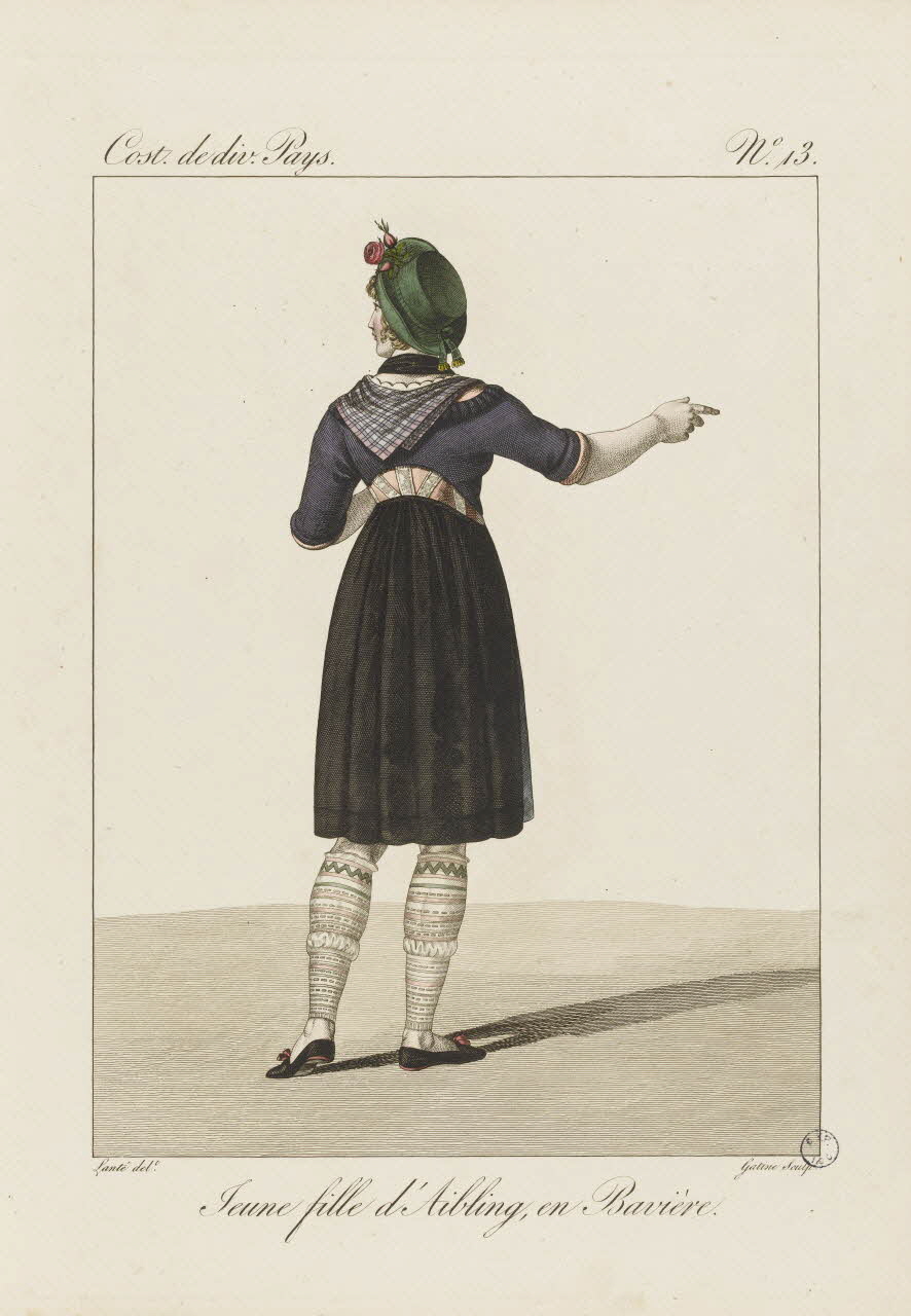 Louis-Marie Lanté ; Georges-Jacques Gatine estampe Jeune Fille d'Aibling, en Bavière. 1827 2005.14.13 Photo RMN-Grand Palais (Mucem)