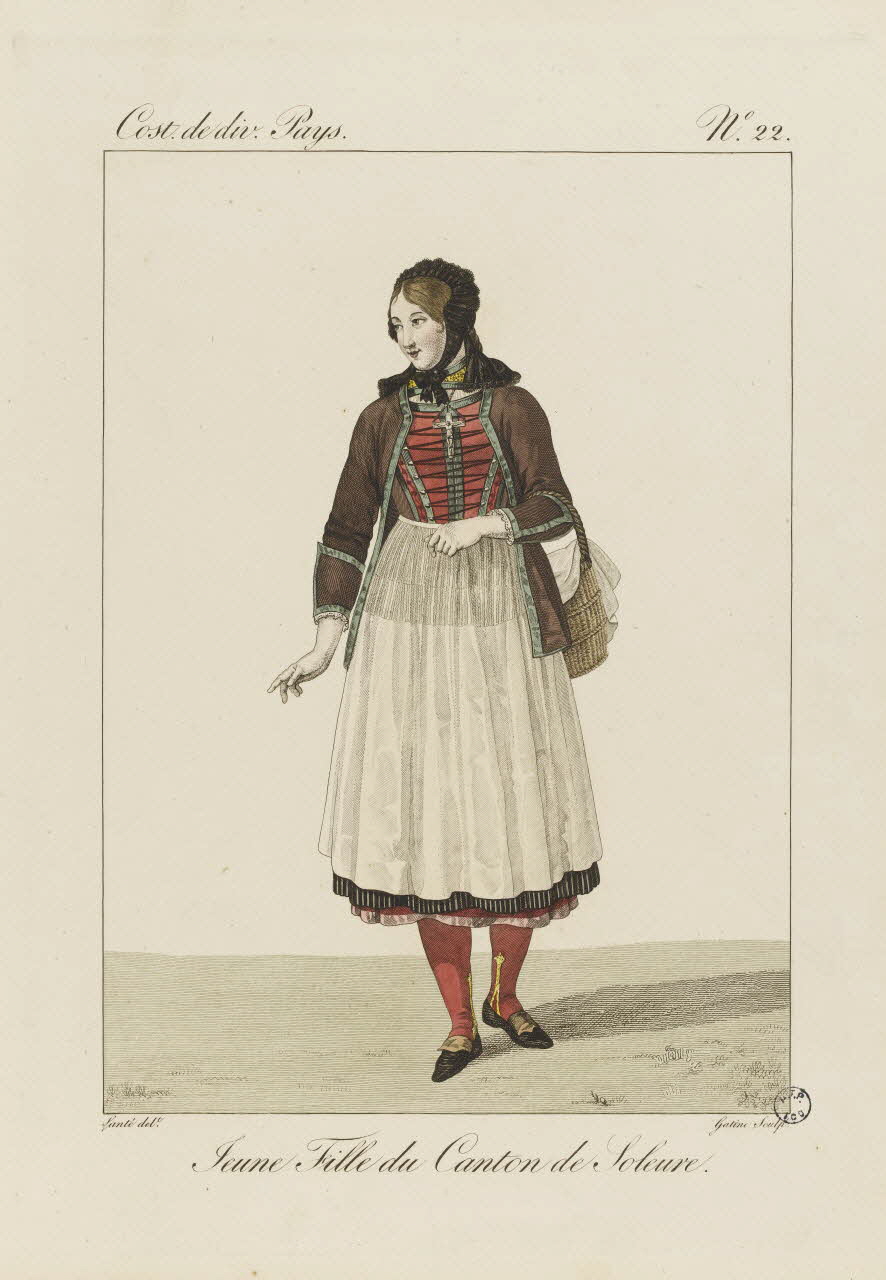 Louis-Marie Lanté ; Georges-Jacques Gatine estampe Jeune fille du canton de Soleure. 1827 2005.14.22 Photo RMN-Grand Palais (Mucem)