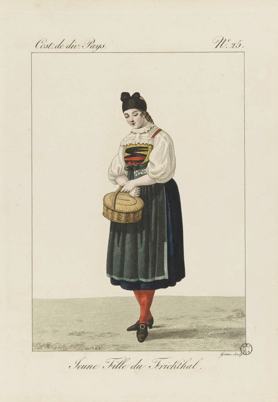 Louis-Marie Lanté ; Georges-Jacques Gatine estampe Jeune fille de Frickthal. 1827 2005.14.25 Photo RMN-Grand Palais (Mucem)