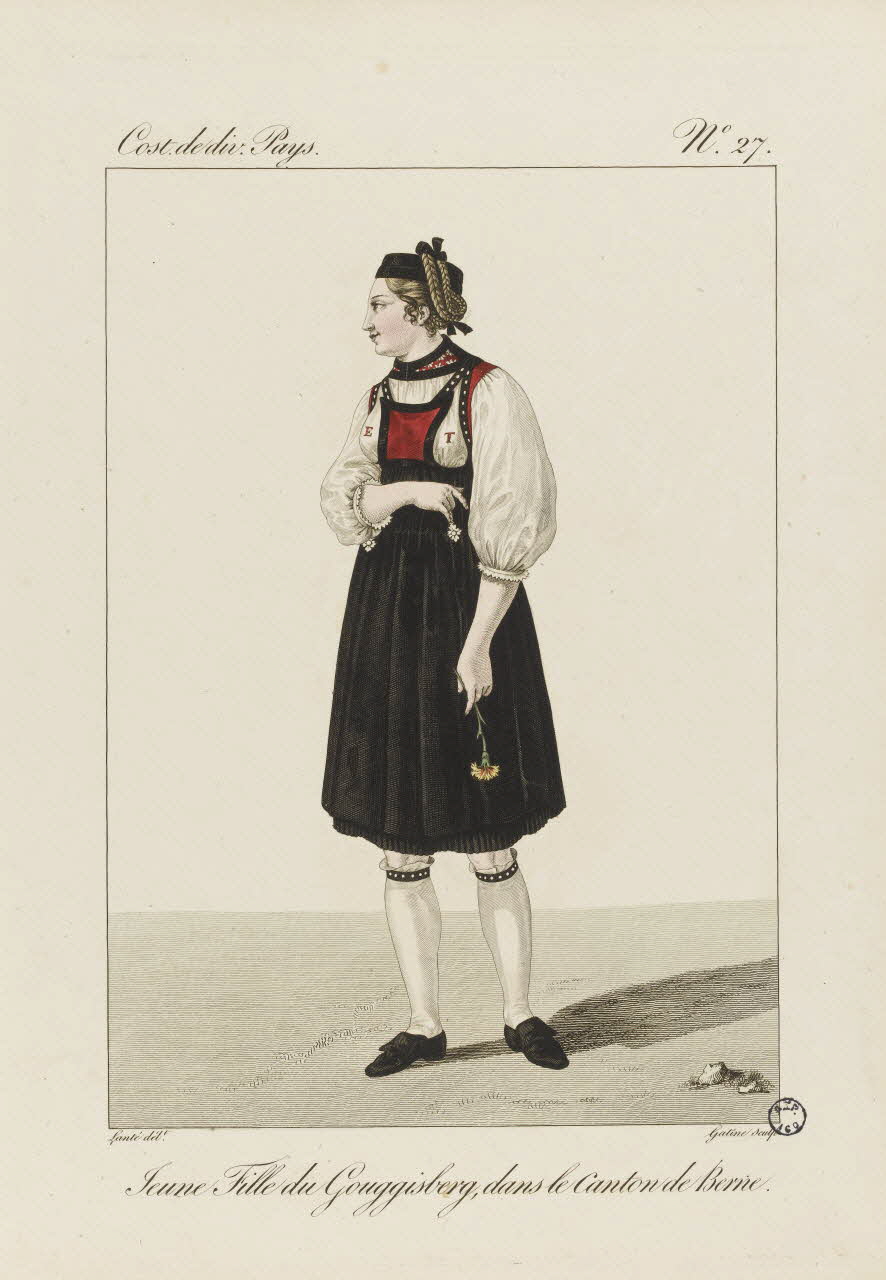 Louis-Marie Lanté ; Georges-Jacques Gatine estampe Jeune fille du Gouggisberg, dans le Canton de Berne. 1827 2005.14.27 Photo RMN-Grand Palais (Mucem)