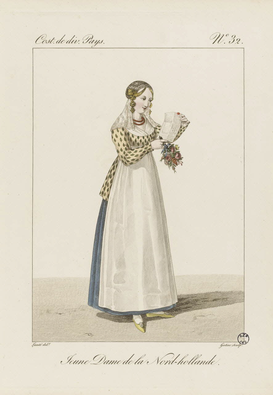 Louis-Marie Lanté ; Georges-Jacques Gatine estampe Jeune Dame de la Nord-hollande. 1827 2005.14.32  Photo RMN-Grand Palais (Mucem)