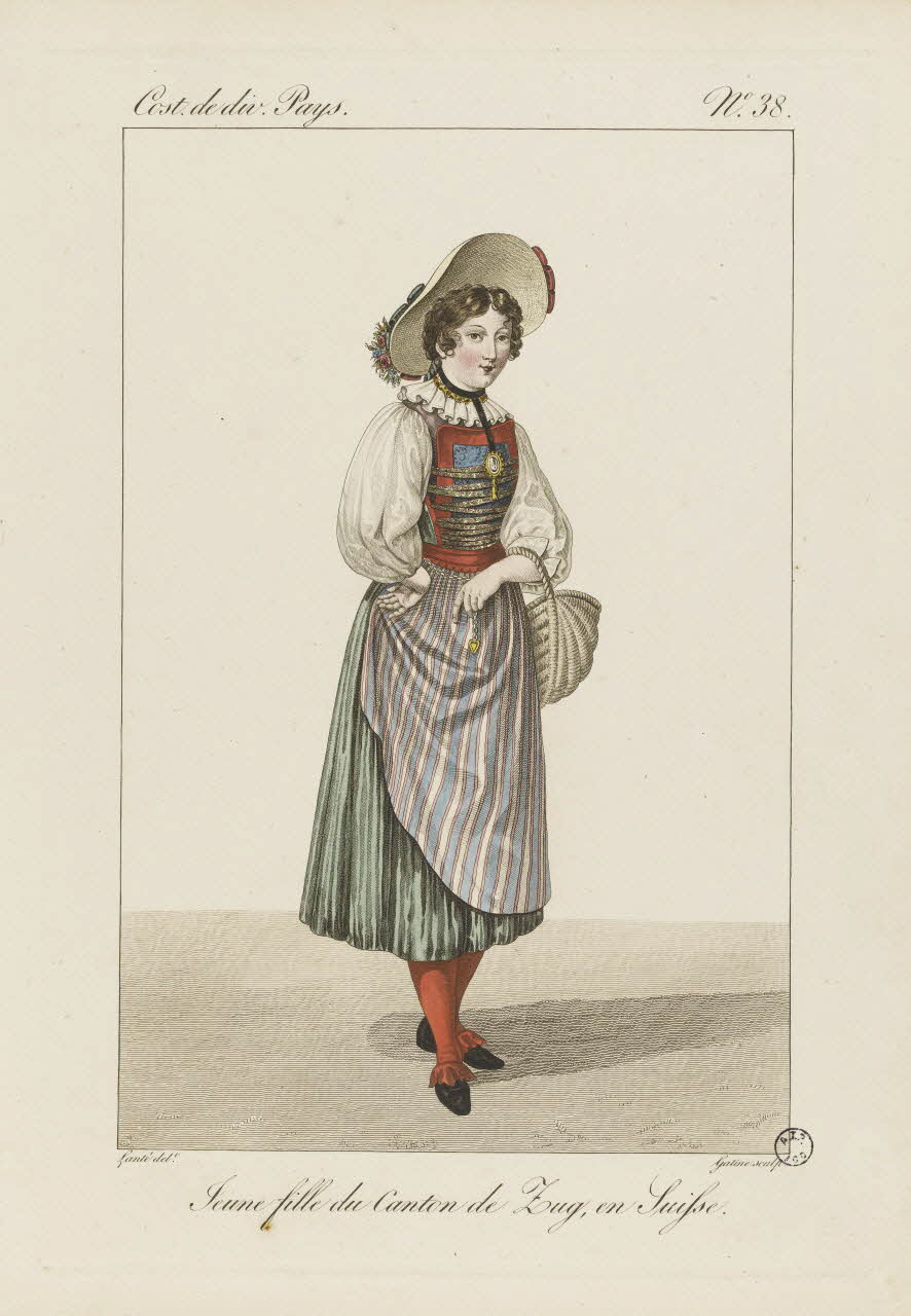Louis-Marie Lanté ; Georges-Jacques Gatine estampe Jeune fille du Canton de Zug, en Suisse. 1827 2005.14.38 Photo RMN-Grand Palais (Mucem)