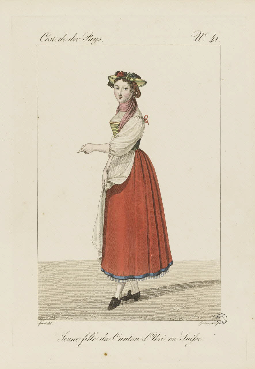 Louis-Marie Lanté ; Georges-Jacques Gatine estampe Jeune fille du Canton d'Uri, en Suisse. 1827 2005.14.41 Photo RMN-Grand Palais (Mucem)