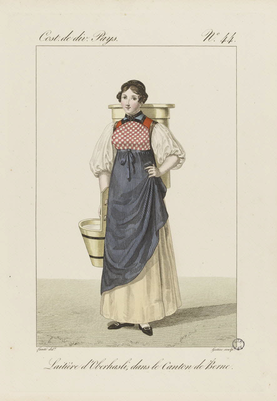Louis-Marie Lanté ; Georges-Jacques Gatine estampe Laitière d'Oberhasli, dans le Canton de Berne. 1827 2005.14.44 Photo RMN-Grand Palais (Mucem)